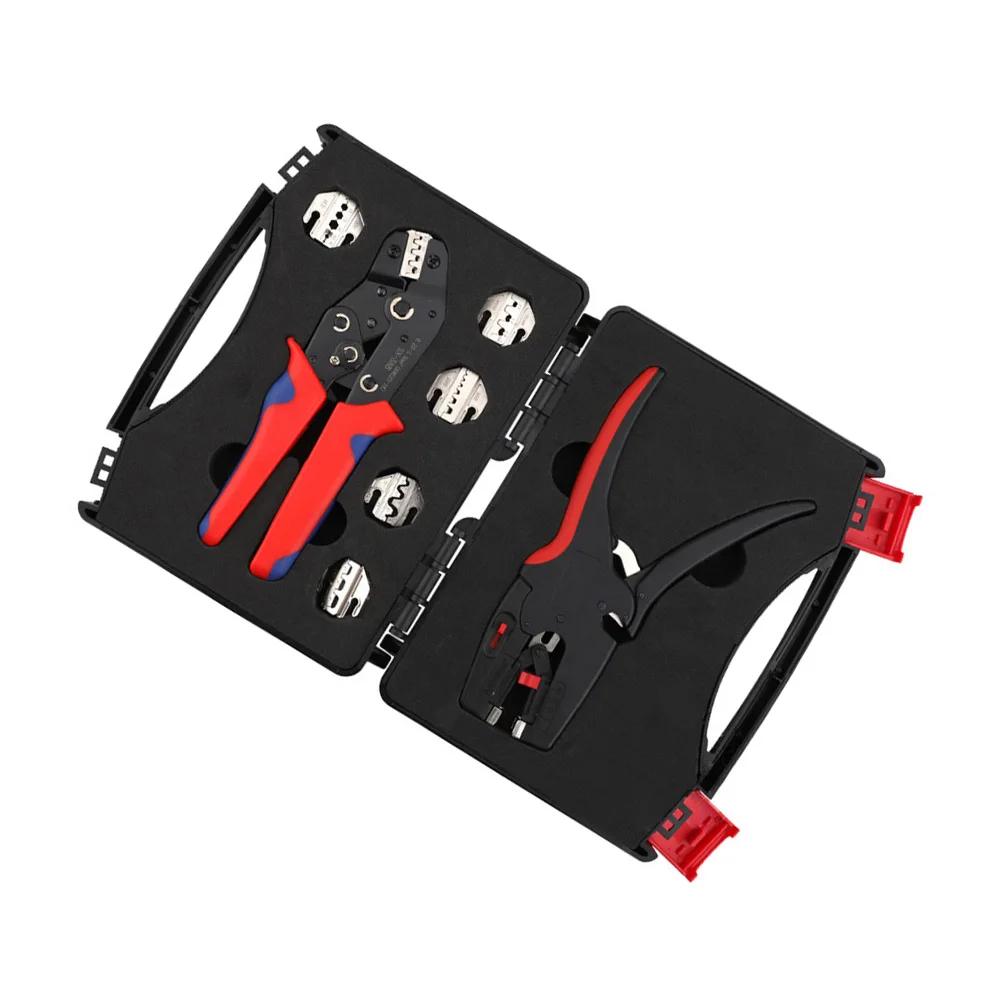 1 Set 6 Jaw Ratchet Crimping Pliers With Wire Stripper For Solar Cable Lug Ferrule Professional Electrical Tool Kit
