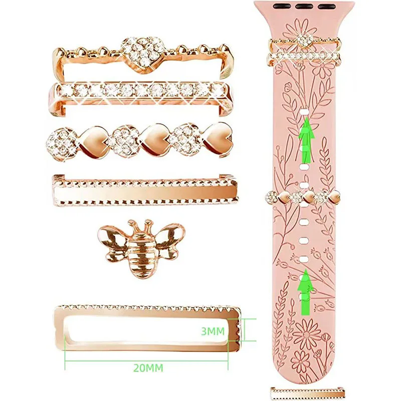 Adorno de correa de reloj con abalorios de Metal para Apple Watch Jaya Nuonyd Biya, pulsera creativa con diamantes, pulsera con dijes, anillo decorativo, joyería