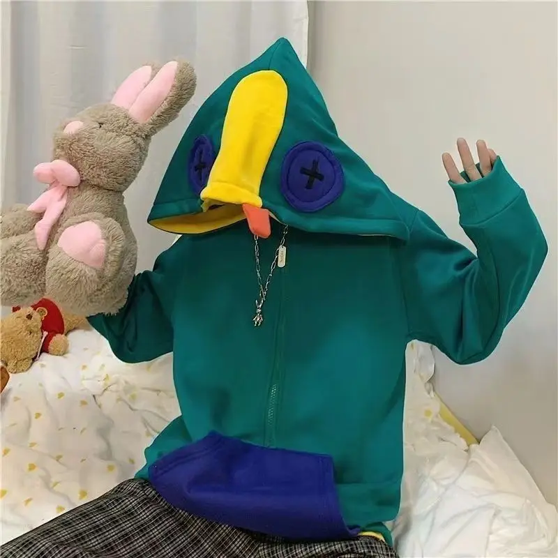 Two Dimensional Zip Hoodie Han Fan Frog Large Size Sweater Women and Men Kawaii Fried Street Hooded Zipper Pullover Loose Jacket