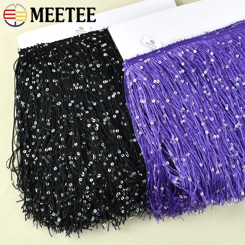 1/2/5/10M Meetee 20cm Sequin Fringe Tassel Trim Lace Latin Dance Dress Performance Decor Tassels DIY Sewing Material Accessories