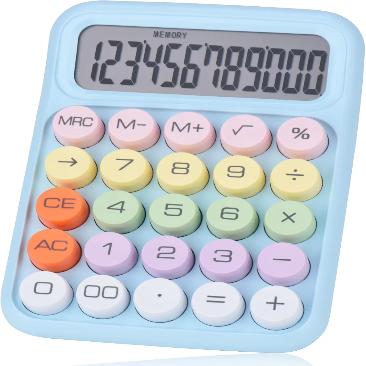 Mechanical Pushbutton Calculator,12 Digit Large LCD Display,Big Buttons Easy to Press, Candy Calculator,Automatic Sleep,with Bat