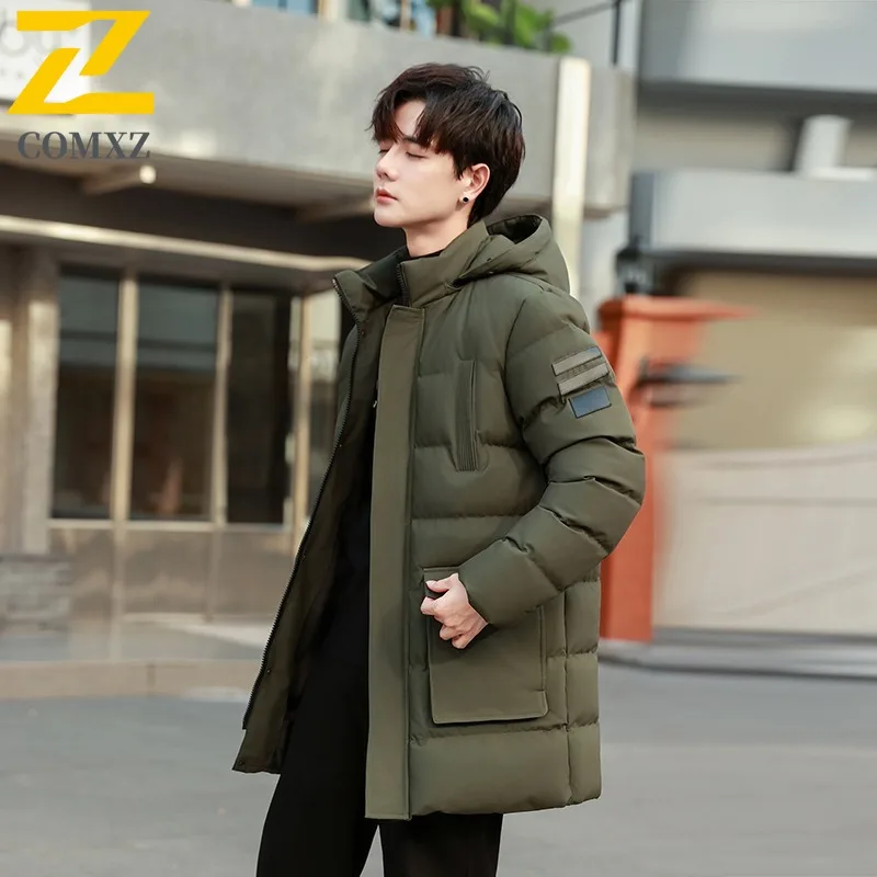 

COMXZ толстое стеганое пальто, роскошная деловая куртка с капюшоном, минималистичная дорожная хлопковая стеганая куртка, зимняя высококачественная зимняя куртка, мужская одежда