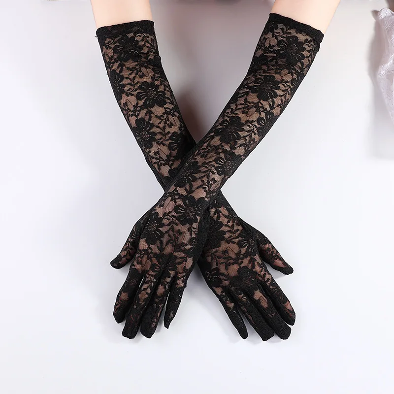 

Women See Through Floral Lace Long Gloves Sexy Elbow Length Lady Drive Mittens Party Evening Gloves Bride Dress Accessories
