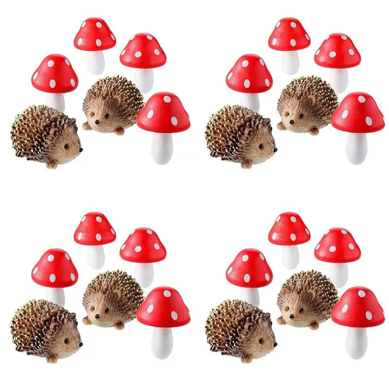 

MOPHE-8X Garden Fairy Accessories Resin Hedgehogs And Wood Mushroom Miniature Decorations For Bonsai Craft