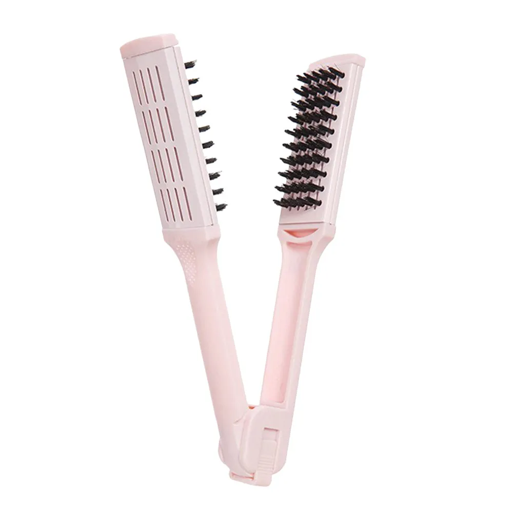 V Shaped Clamp Styling Comb Hair Straightener Brush for Women Straighten Curl Texture Improve Shine Healthy Hair Compact Travel