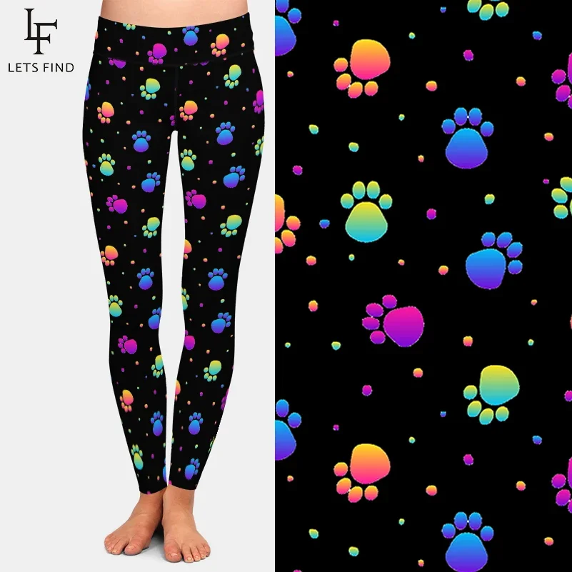 Letsfind Leuke Kleurrijke Hond Poten Print Slanke Vrouwen Leggings Hoge Taille Fitness Pant Casual Legging Voor Vrouwen