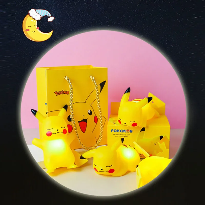 Luz de noche de Pokémon Pikachu, lámpara de mesita de noche de Pikachu, juguete brillante para niños, regalo de cumpleaños y Navidad