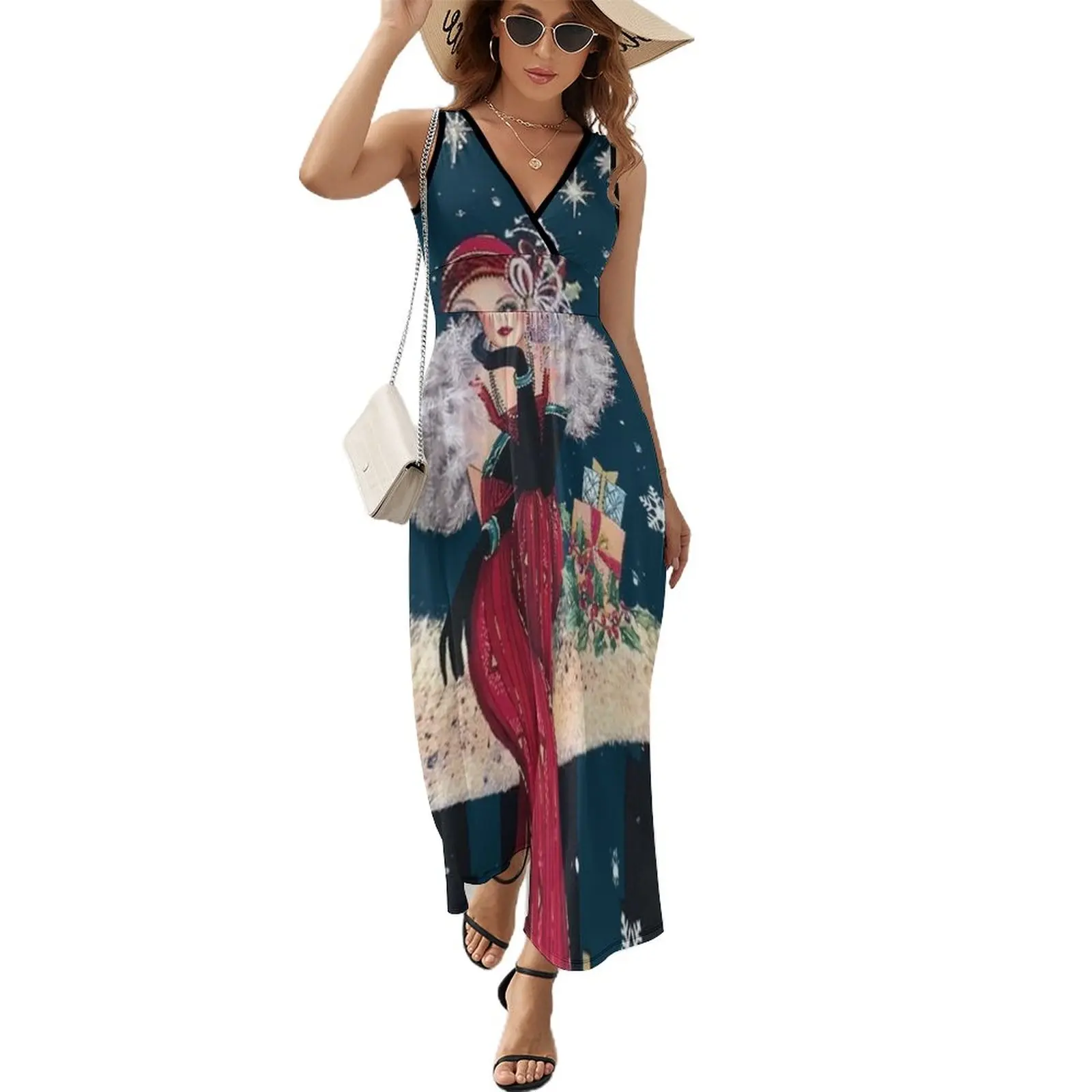 

FLAPPER : Vintage High Style Beautiful Print Sleeveless Dress elegant dresses plus sizes Evening gown Women dresses summer