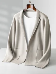 Luxry New Men Cashmere Sweatercoat Suit Collor Single Button Cardigan Autumn Winter100% Merino Wool Knitwear Pocket Soft Jacket