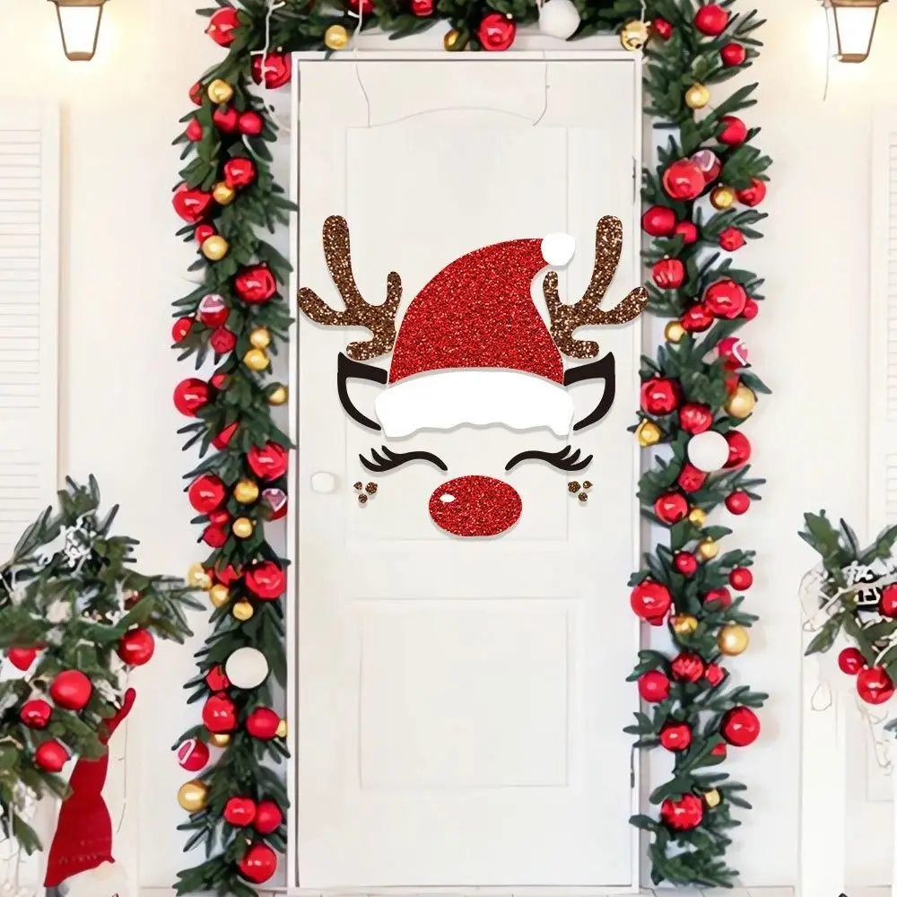 Christmas Decoration Door Stickers Non-woven Santa Claus Christmas Tree Snowman Elk Window Sticker Xmas Home Decorations