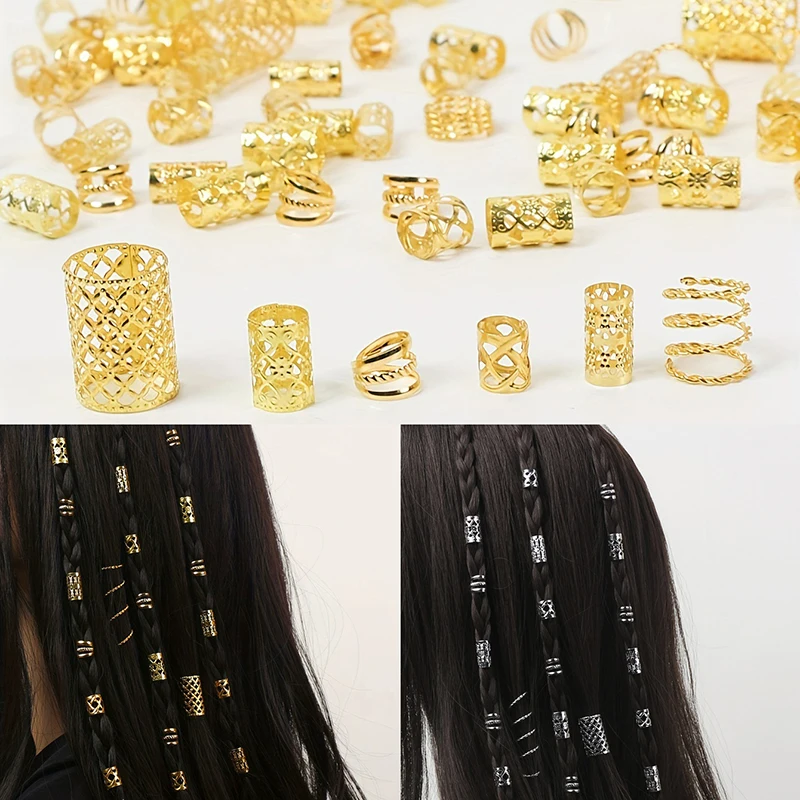 Multi Style 60/90pcs Alloy Hair Jewelry Hair Cuffs For Braids Metal Dreadlock Beads Hair Cuffs Rings Braids Accessories