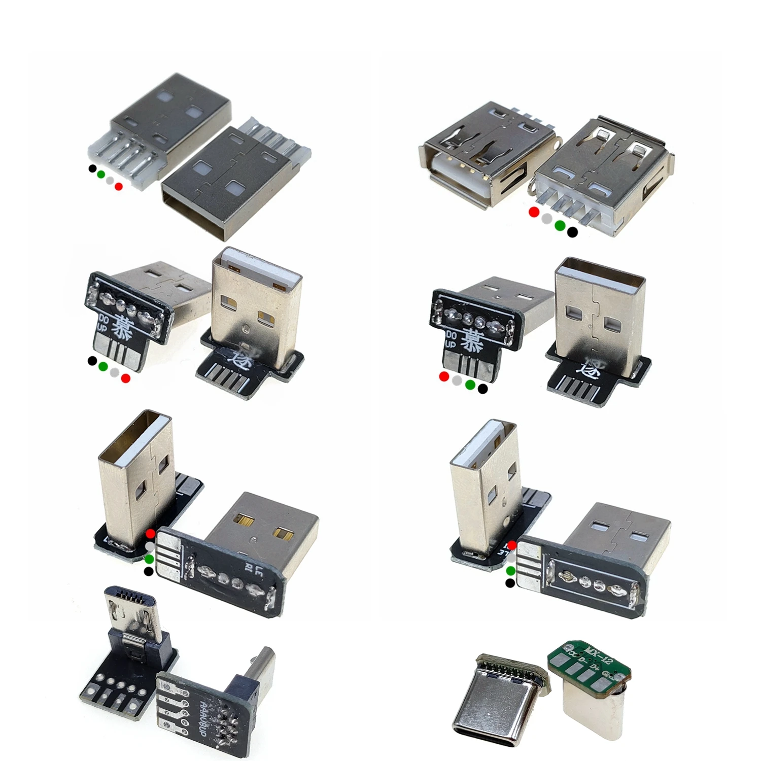 2 PCS Wtyczka USB 2.0 w górę, w dół, w lewo, w prawo DIY niestandardowe kolanko w kształcie litery L 90 stopni Android Micro Type-C Mini USB zasilacz danych