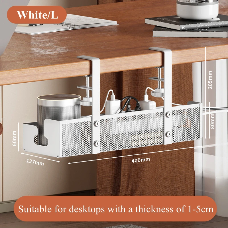No Drilling Under Desk Wire Management Tray Retractable Cable Organizers in Home Office PC Router Data Wire Metal Storage Rack