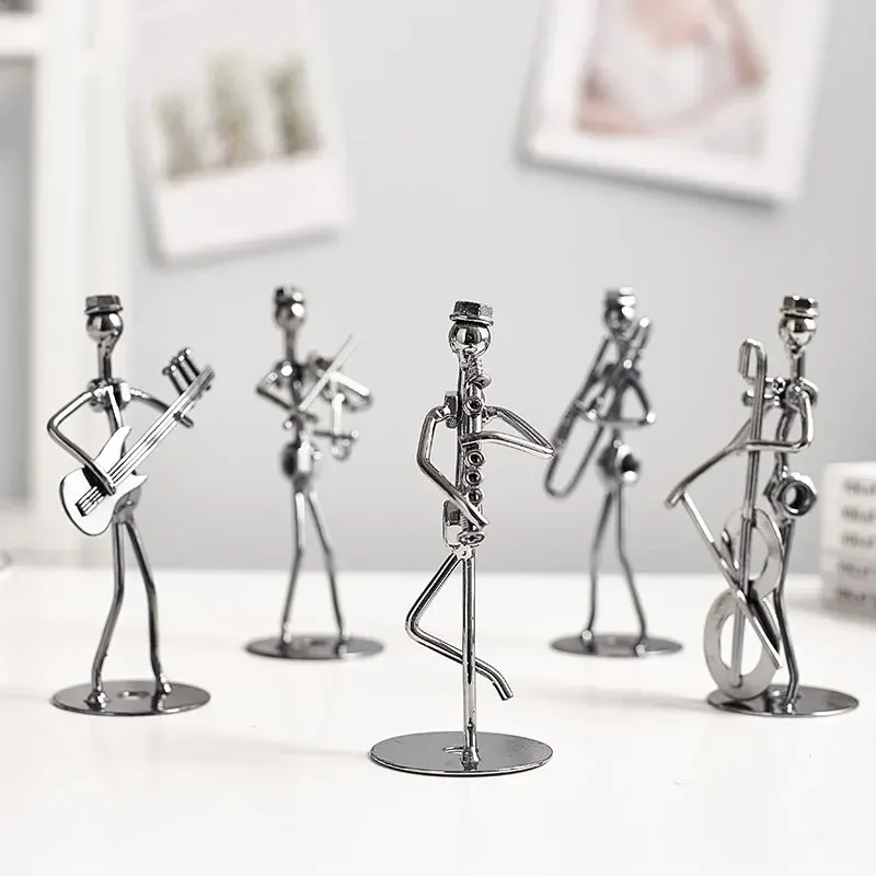 Home Decoration Musical Instrument Figurine Ornament Iron Music Man Figurines easter Gift Set of 8pcs Mini Band Sculpture