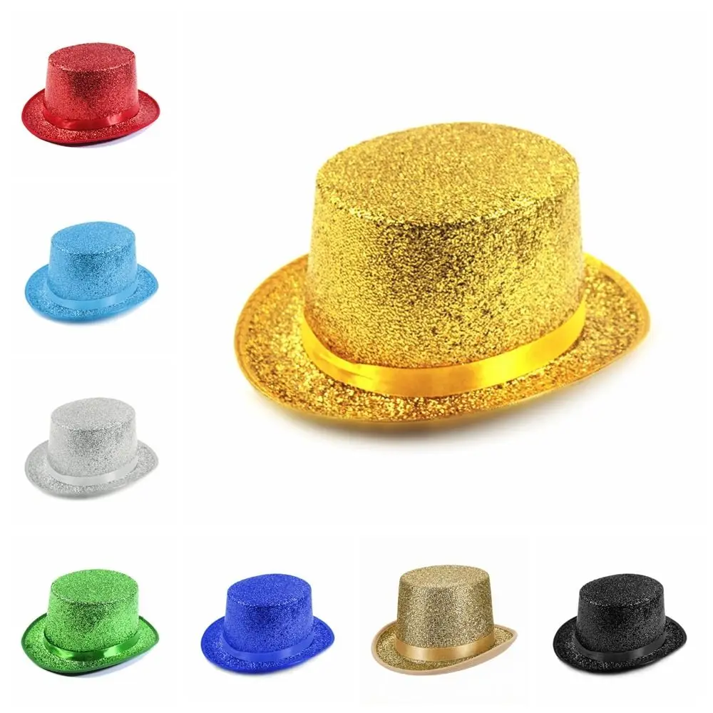 

Retro Glitter Top Hat Multicolor British Style Glittering Magician Hat Durable Lightweight Polyester Bowler Jazz Hat Carnivals