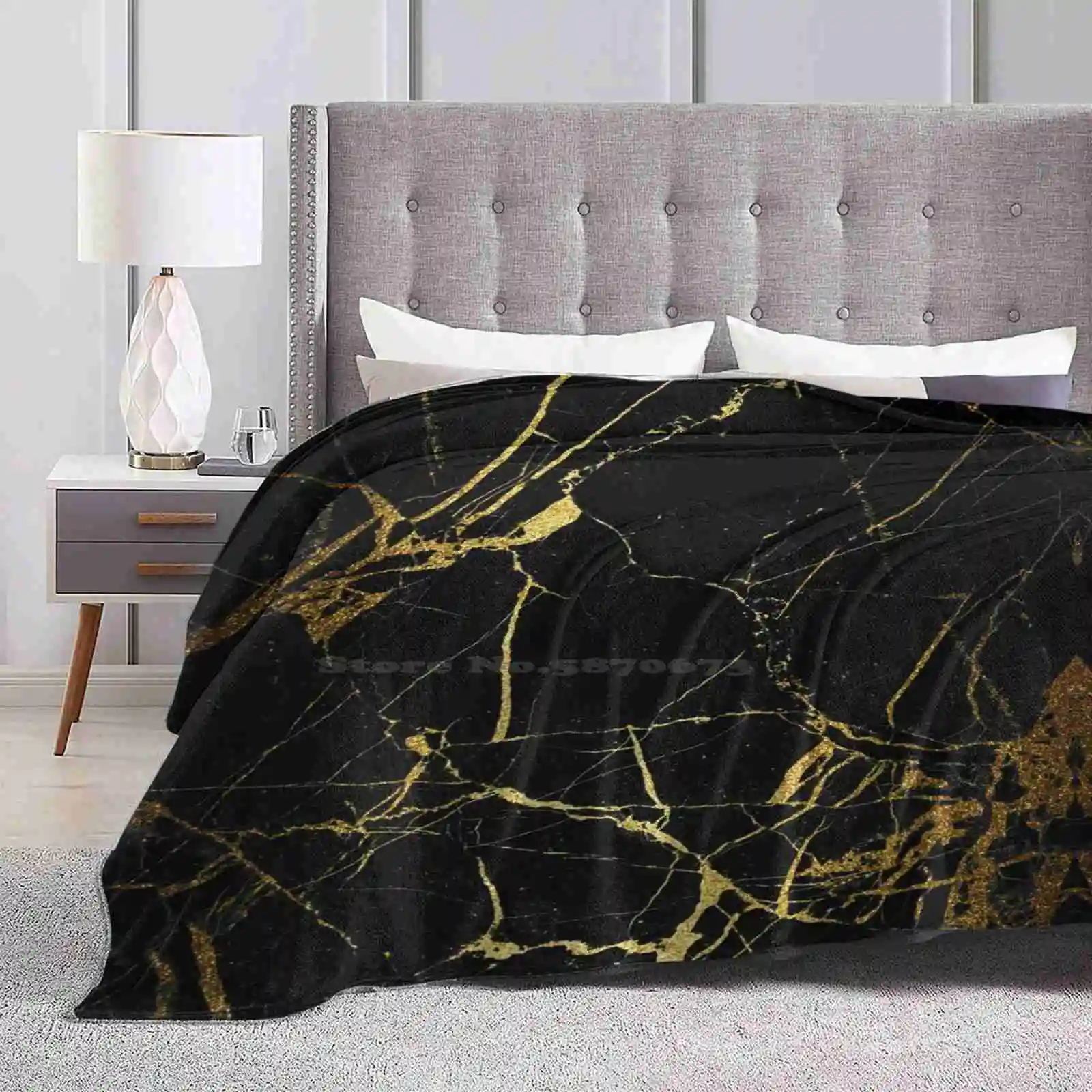 Black-Gold Marble Texture Soft Warm Throw Blanket Marbled Black Gold Granite Stone Abstract Dark White Kitchen Pattern Floor