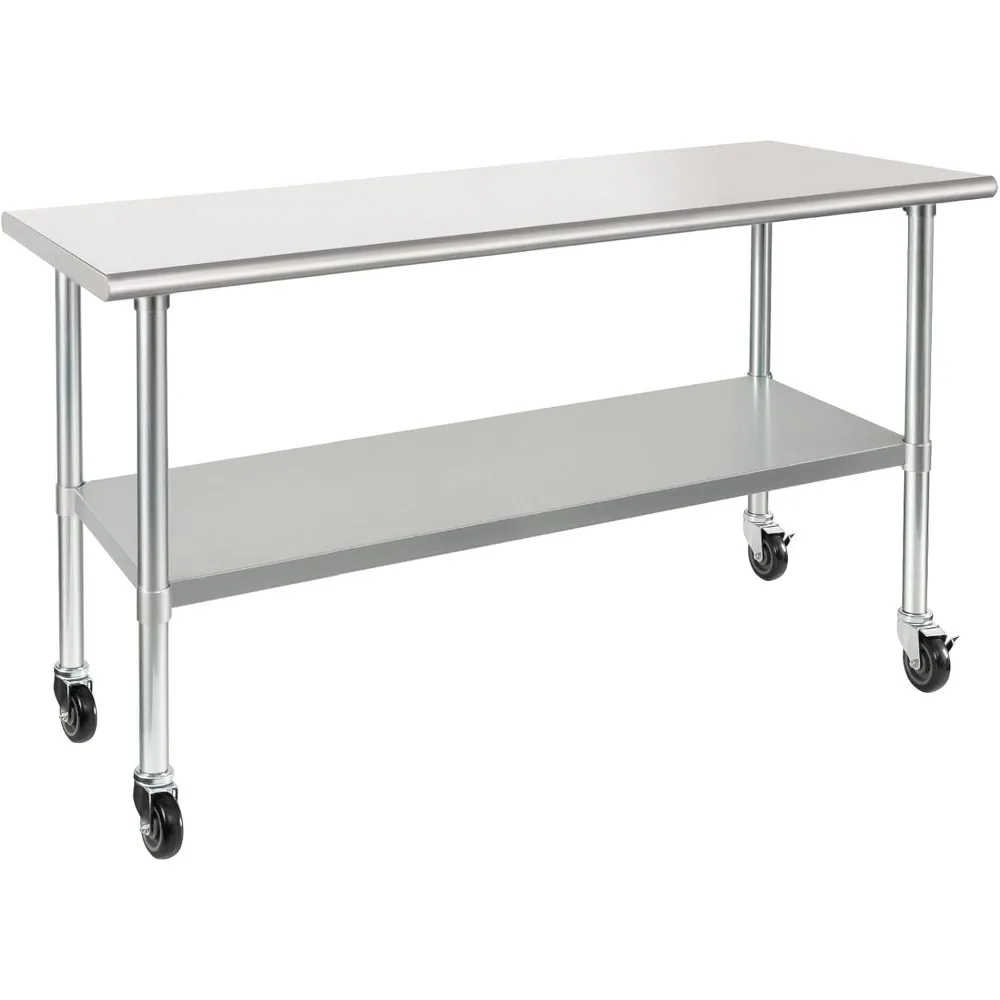 Stainless Steel Table with Wheels Casters Heavy Duty Commercial Work Table with Undershelf and Galvanized Legs for Restaurant