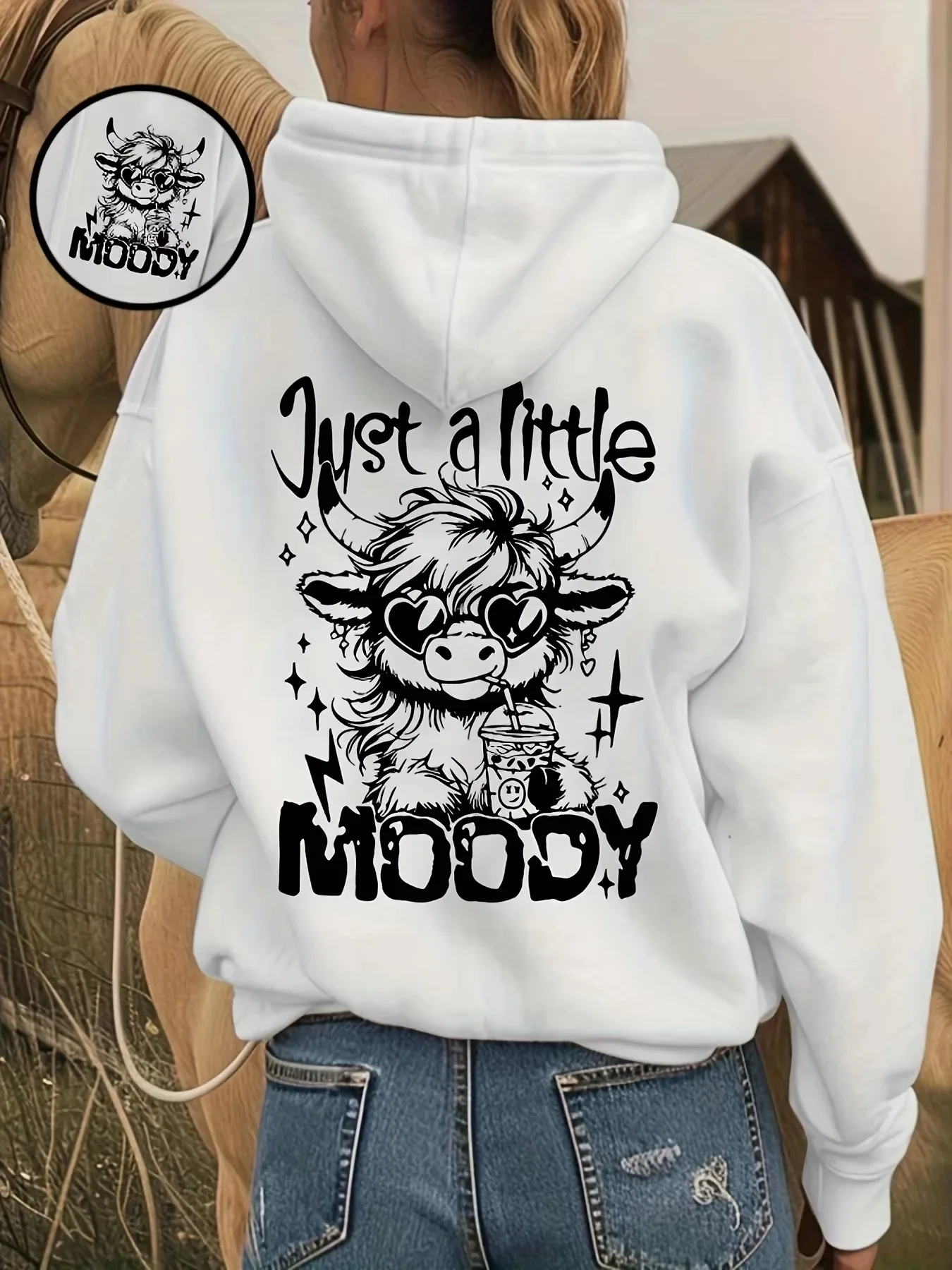 Cartoon Highland Cow Graphic Hoodie Unisex Oversized Long Sleeve Pullover Moody Print Casual Streetwear Hooded Sweatshirt Kids
