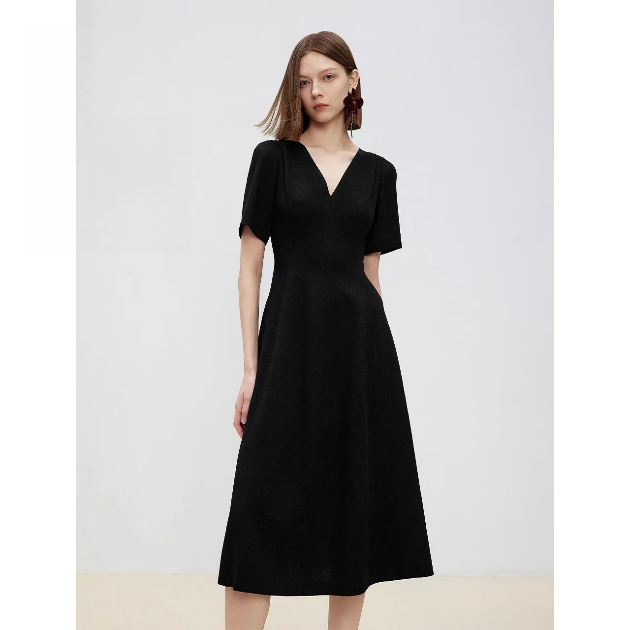 

Women's High Waist A-Line Dress Medium Length Summer Black No-Iron Advanced Sense Temperament Casual Elegant Fashion