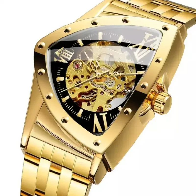 

Luxury Mens Mechanical Watches Skeleton Triangular Dial with Scratch-resistant Mirror Waterproof Men Automatic Mechanical Watch