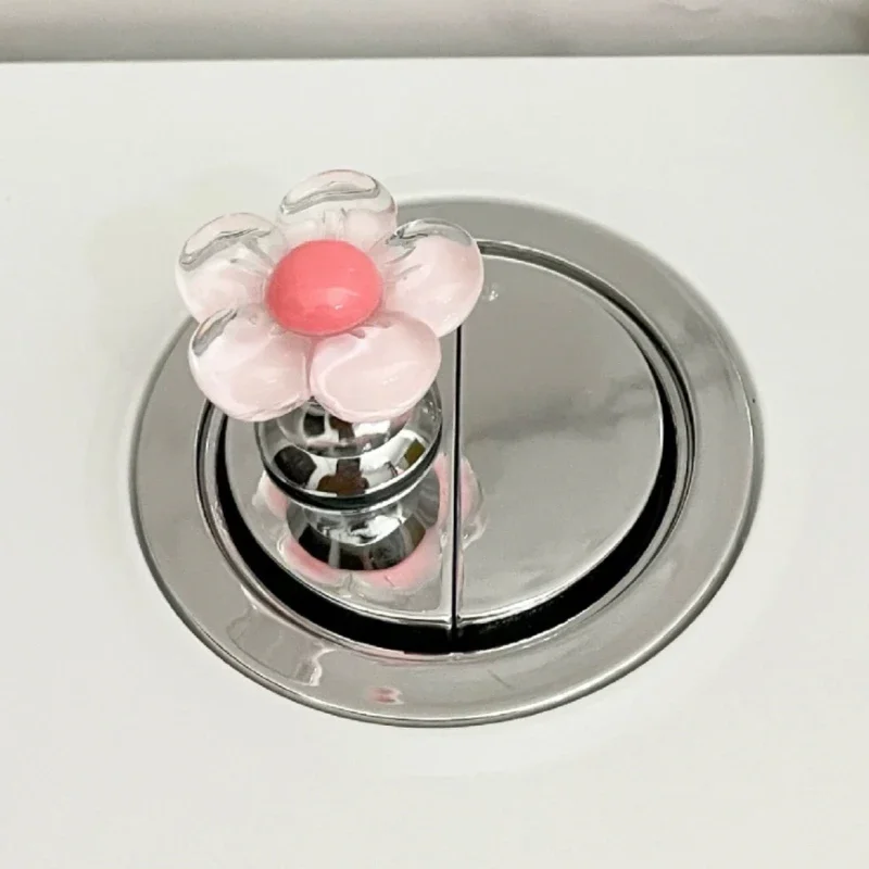 1pcs Pink Flower Toilet Button Universal Water Tank Switch Bathroom Cute Decor Durable Toilet Lid Press Button for Home Upgrade