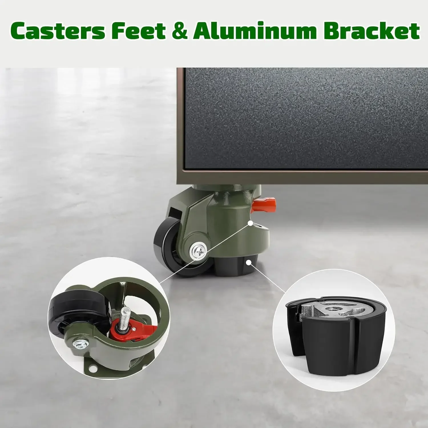 Casters Set of 4, Workbench Casters with Ratchet Arm, 3300 LBS, Green Heavy Duty Retractable Leveling Machine Casters, Nylon Whe