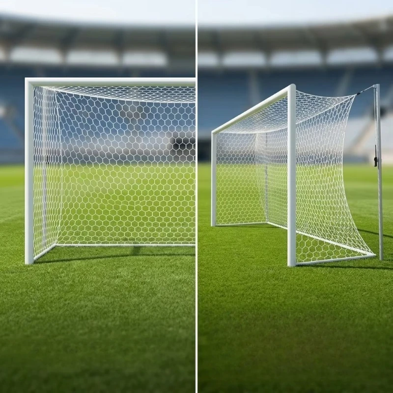Permanent Heavy Duty Football Goal Professional Ground Soccer Goal Posts Two Net Tension Poles In-Ground Fixed White