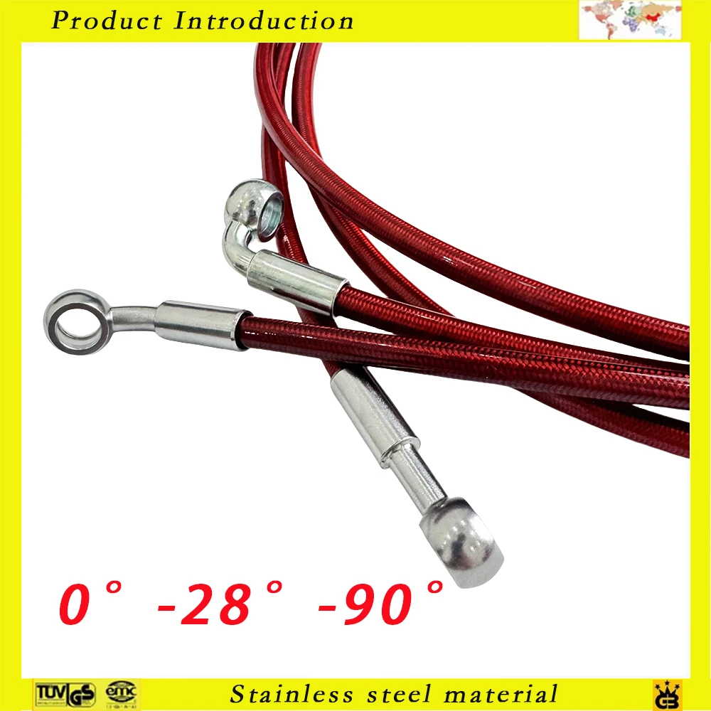 Motorcycle Universall 10cm-500cm Motorcycle Brake Clutch Oil Hose Line Pipe Red Hydraulic Reinforced Stainless Steel BraidedHose