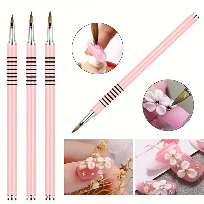 3pc 3d acrílico escova de unhas líquido em pó escultura extensão caneta de construção, projetos manicure arte do prego ponta flor desenho ferramentas caneta