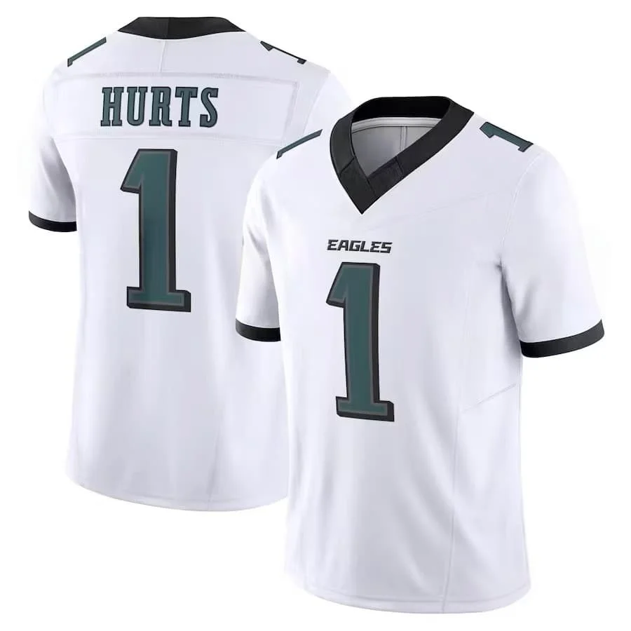 Men #1 Hurts American Football Jersey Quick Dry V‑Neck Short Sleeve Fan Sport Training  Tops Adult Youth Boys Family Matching