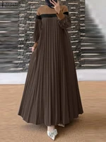 ZANZEA-Robe musulmane à manches longues pour femmes, Abaya de Turquie élégante, Robe d'été patchwork, Robe plissée, Éducative, Islamique, Dubaï, Automne 3