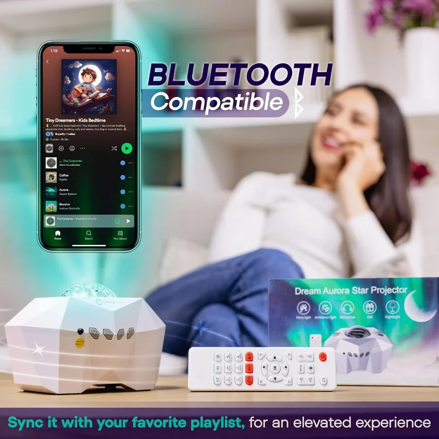 جهاز عرض ضوء أورورا بورياليس لأجواء غرفة النوم، ضوء ليلي جالاكسي ستار مع إضاءة مزاج LED سديمية وتصميم قمر أزرق #5
