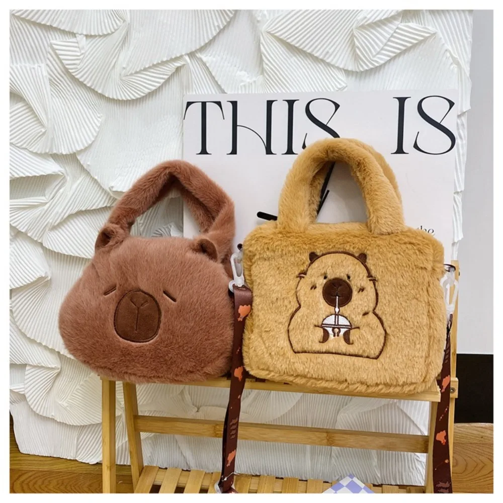 Large Capacity Capybara Plush Handbag Animal Stuffed Capybara Crossbody Bag Cute Cotton Cartoon Shoulder Bag Kids Birthday Gift