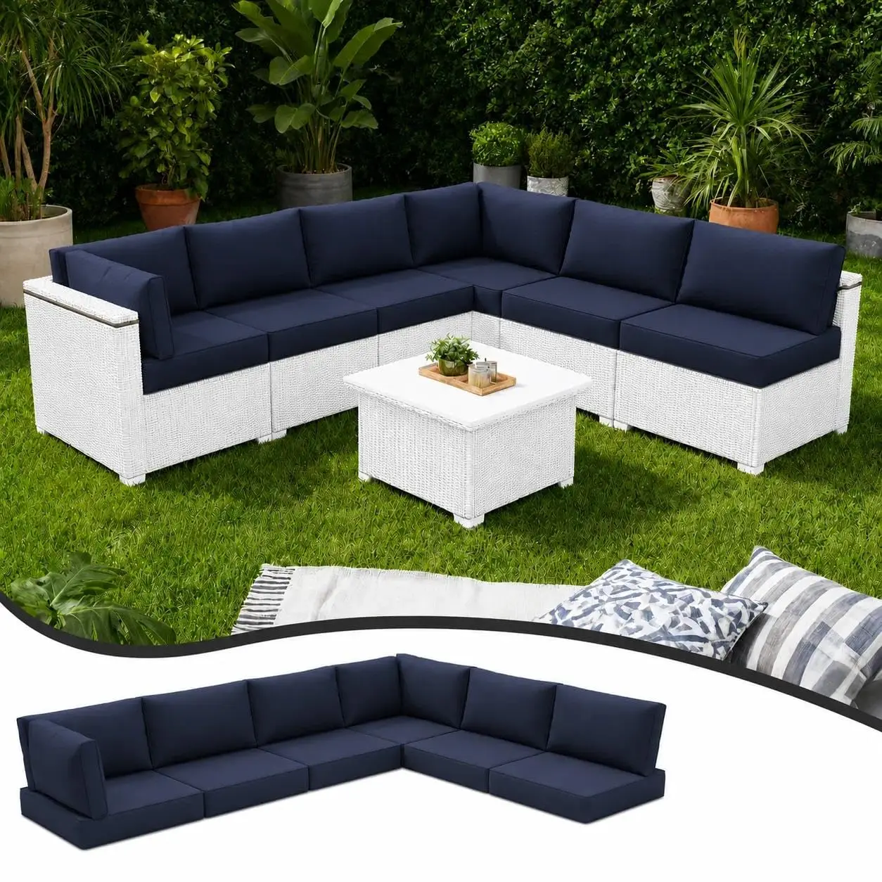 14-Piece Outdoor Cushions 4Inch Thick Water-Resistant 6-Seat Rattan Sofa Patio Garden Poolside, Customized