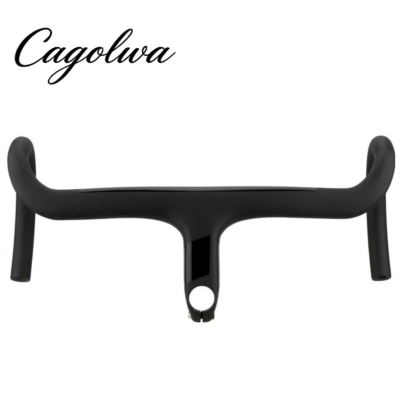 No logo Full carbon black road bike integrated handlebars，the Size Is28.6mm，Diameter340-440mm