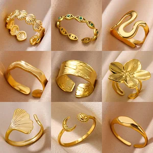 Textura minimalista Anillos geométricos de acero inoxidable para mujeres APERA DE COLOR DE COLOR DE ORO Joyería de Navidad Estética 10 Mejores ventas Mujer de ring Pinky - №9