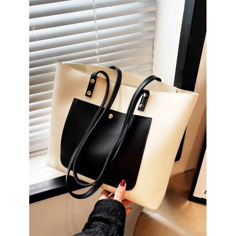 

Two Tone Shoulder Tote Bag Pu Elegant