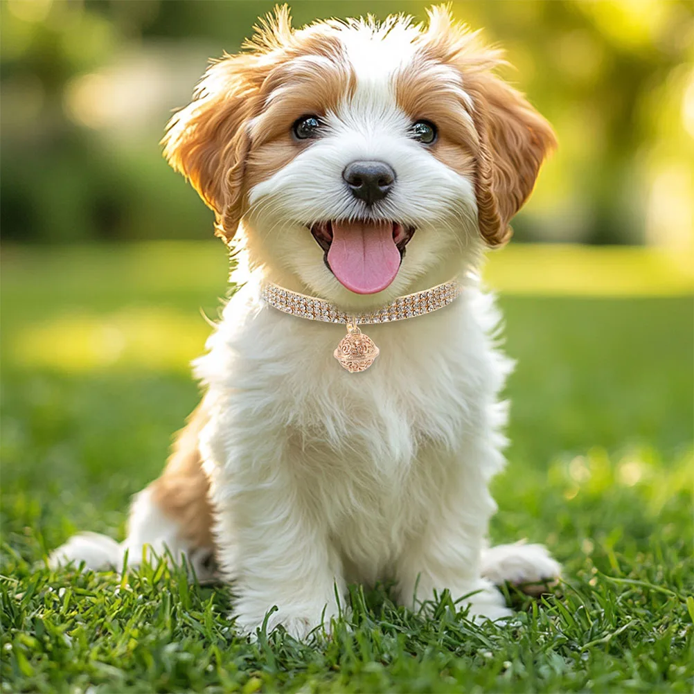 

2 Pcs Pet Collar Necklace Cat with Bells Clasp Dog Rhinestone Cute Fashion Collarwith Rhinestones Accessories for Collars