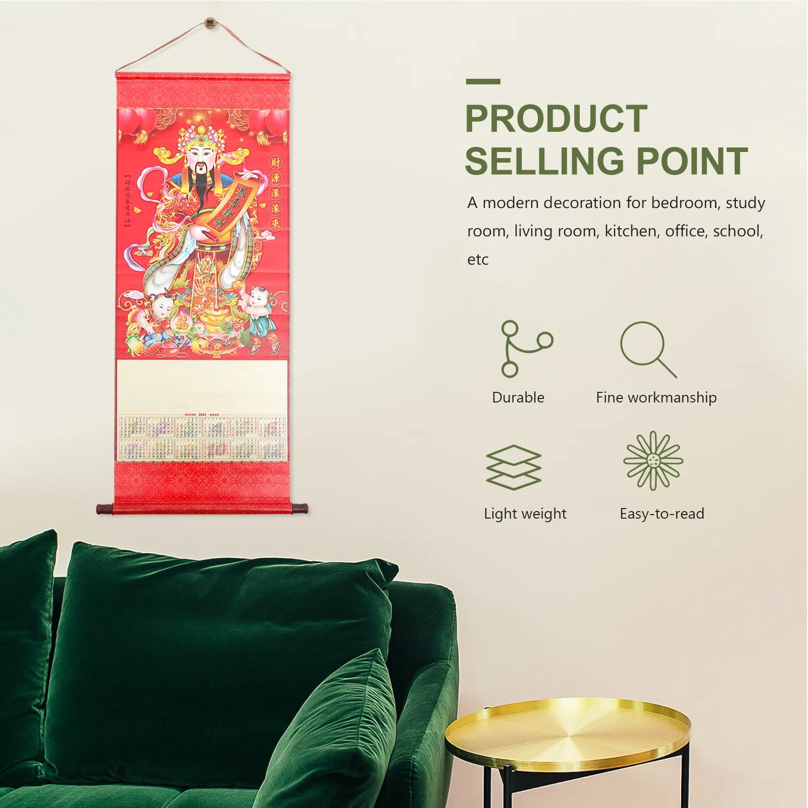 

Rabbit Year Wall Hanging Calendar 2023 Traditional Chinese Lunar Calendar Large Grid Date Display for Home Office Bedroom Living