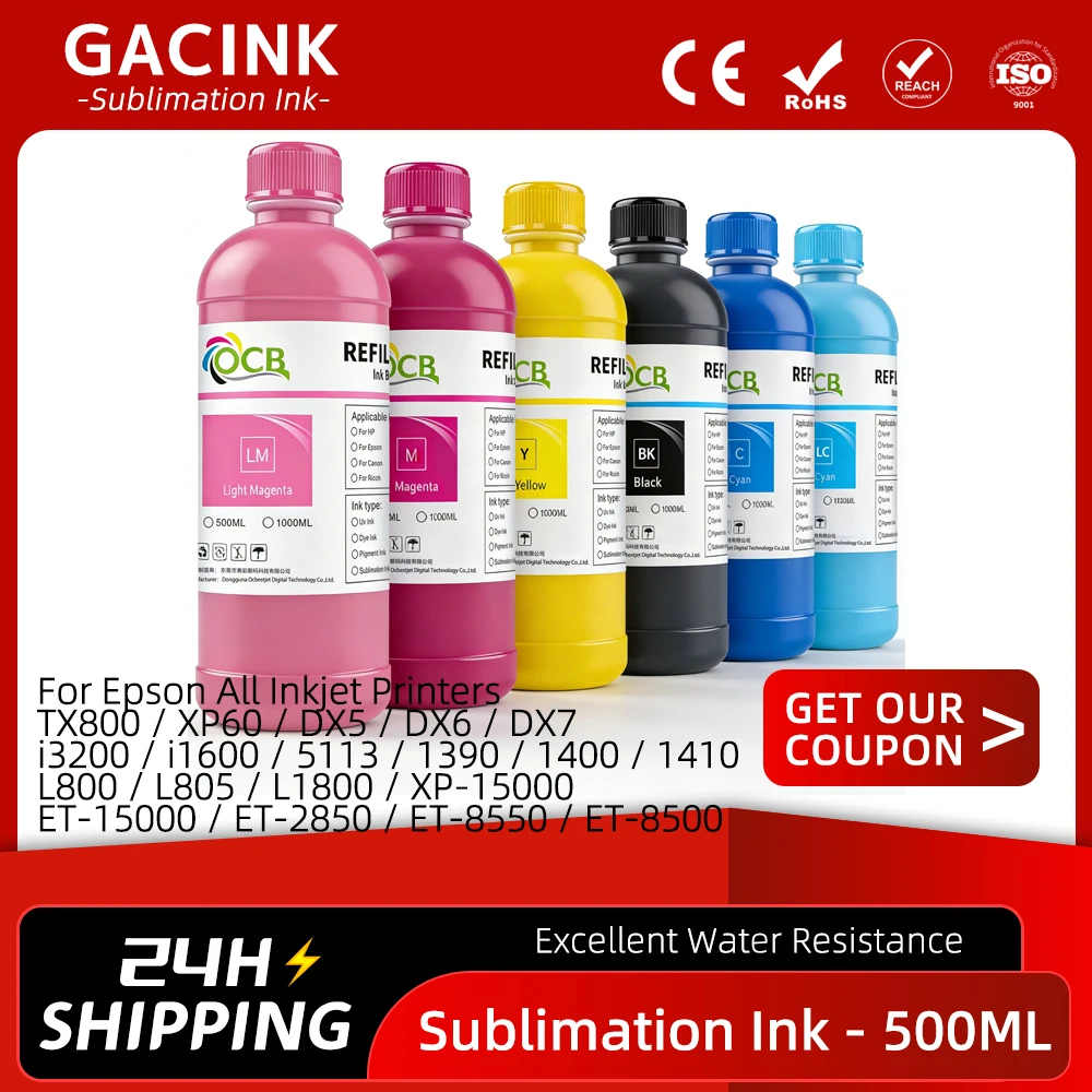 

500ML 6Colors Sublimation Ink DX5 TX800 i3200 i1600 L1800 1390 R1900 L800 XP600 L805 XP-15000 ET-8500 Heat Press Transfer Ink