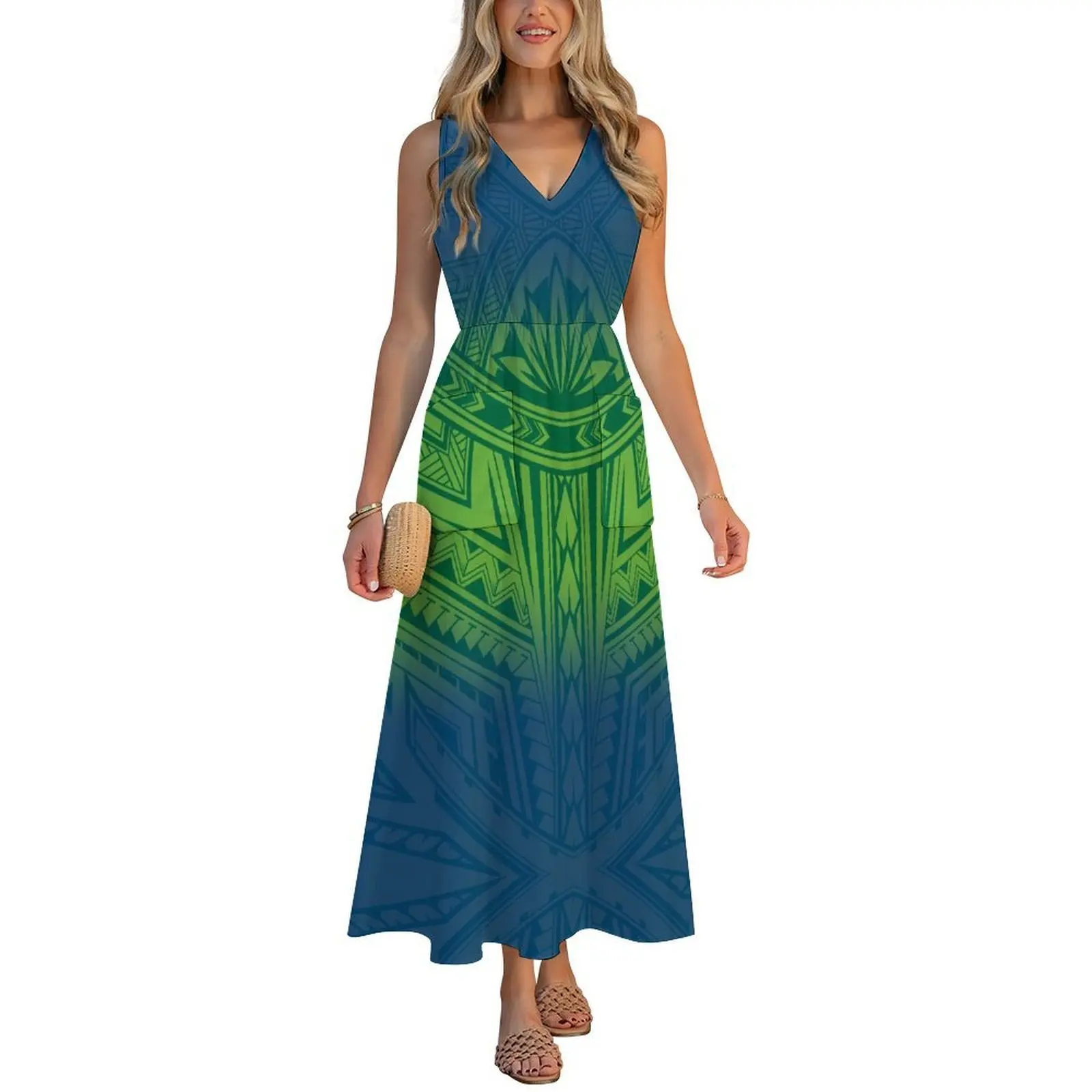 The New V-Neck Dress Is A Comfortable And Form-Fitting Beach Dress That Can Be Customized It Features Polynesian Style Prints