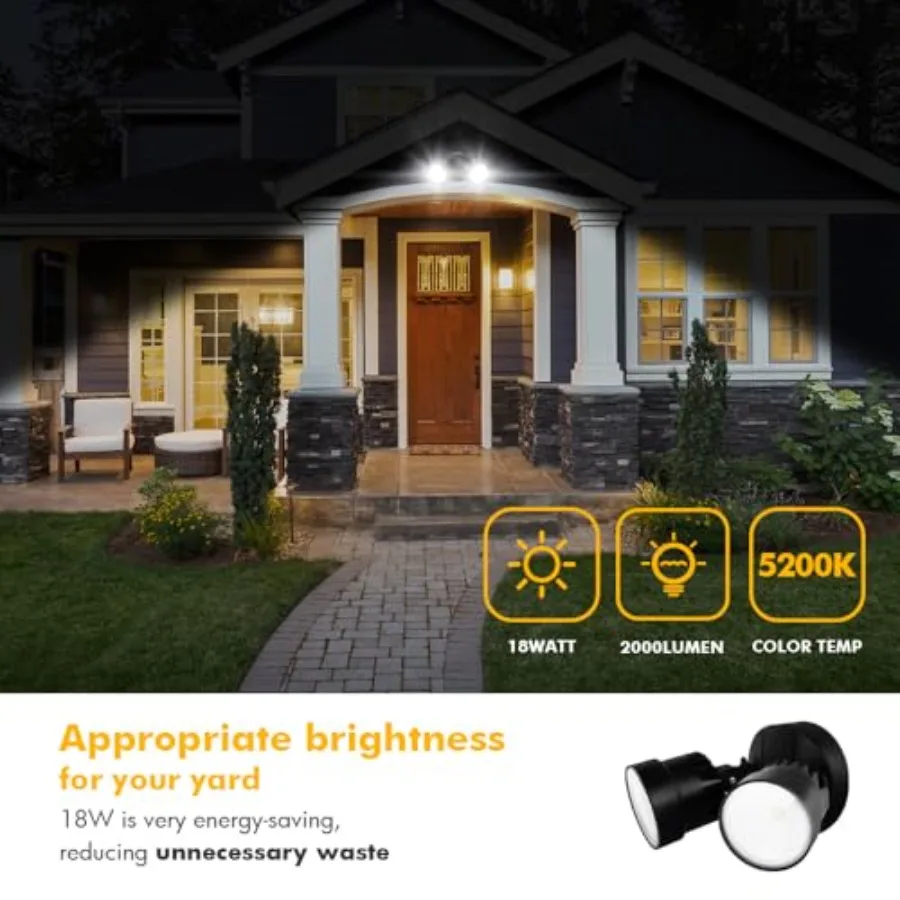 P6221B-D2D 2000 Lumen 18 Watt 28 LED Dual-Head Flood Light Outdoor Dusk to Dawn Waterproof Exterior Security Wall Light for Pat
