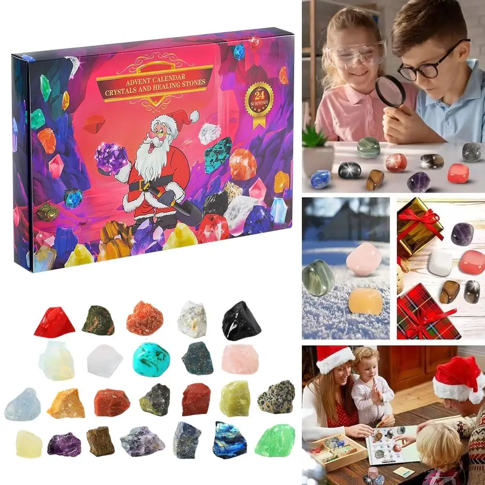 Christmas Advent Calendar Kit With 24PCS Gemstones Stone Ore DIY Mineral Home Specimen Collectible Gift Samples Decorat J5D0