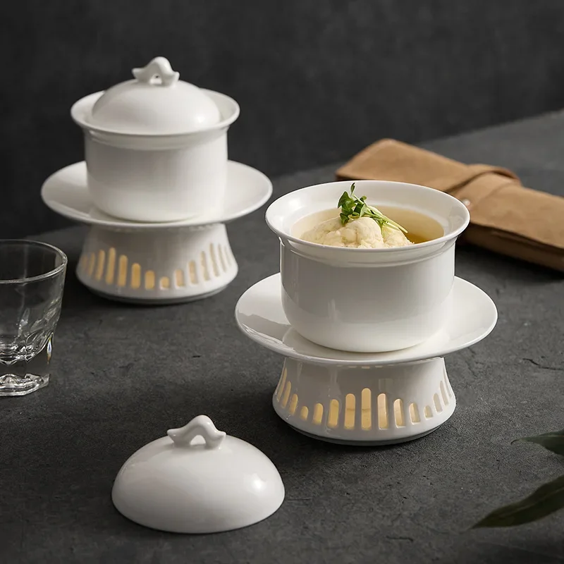 White soup pot with cover ceramic high-end restaurant stew pot for one person