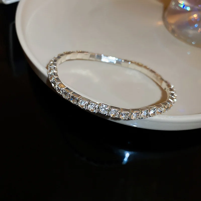 Luxury Elastic Stretch Tennis Crystal Bracelet for Women Full of Rhinestones Simple Zircon Bracelets Jewelry Birthday Gifts