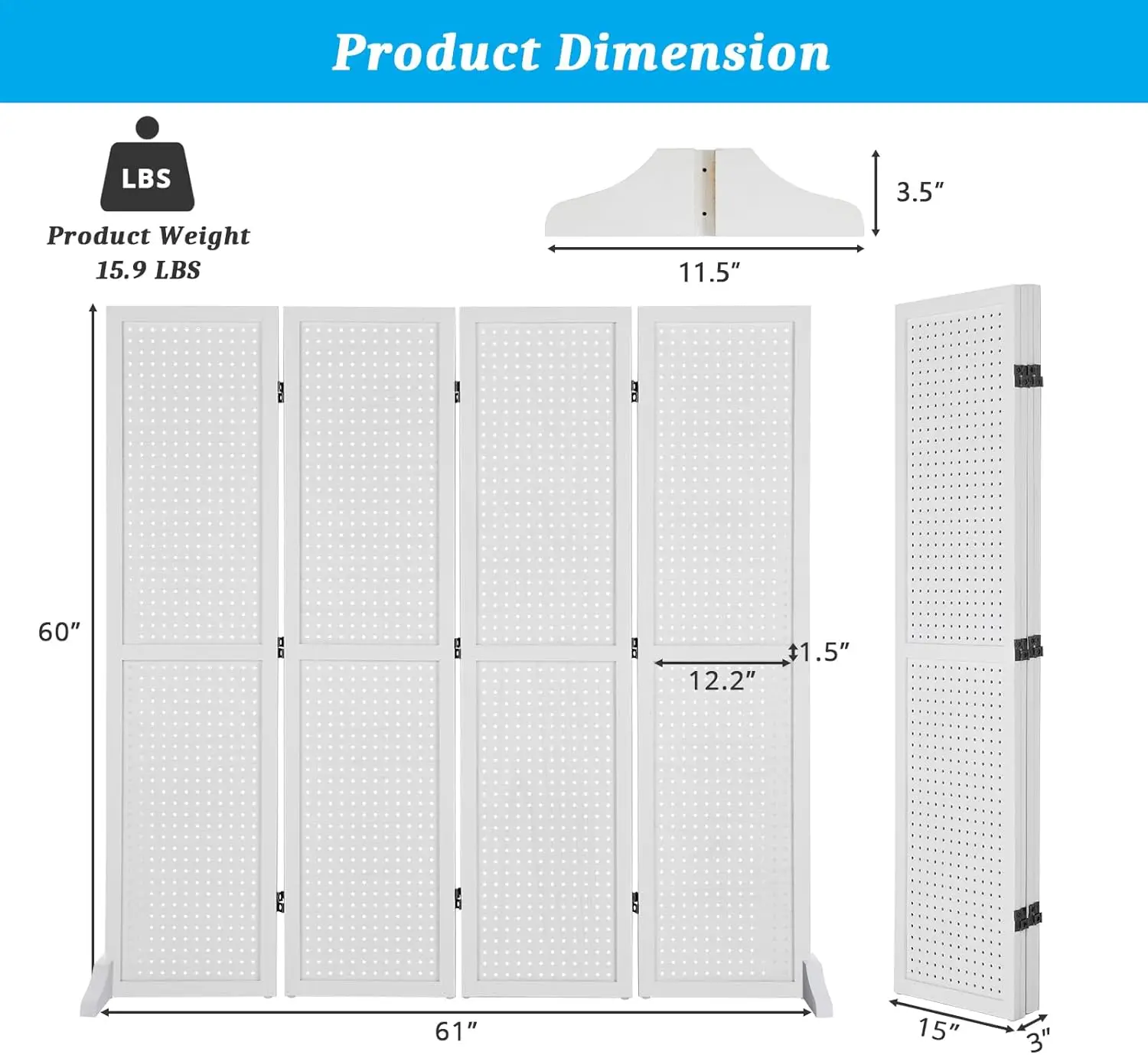 

5 FT Portable Display Board Organizer for Craft Show Jewelry, Wooden Folding Privacy Screen Room Divider (with Base, White)