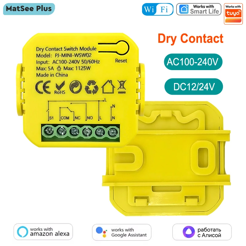 Dry Contact Smart Life WiFi Switch Module Timer App Remote Control 5A  AC100-240V Supports Alexa Google Home Alice
