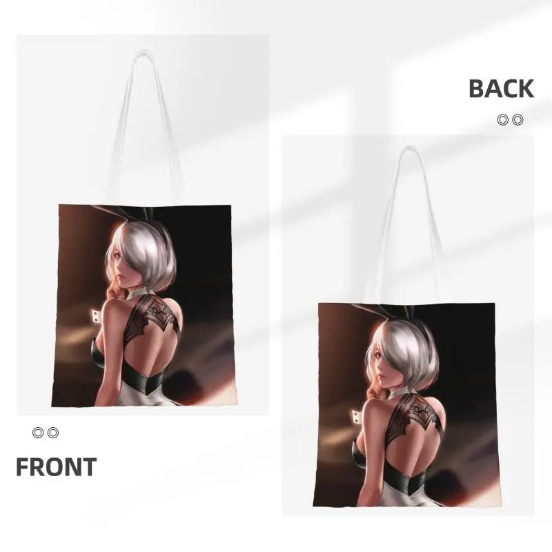 Nier Automata Anime Hentai Girl Tote Shopping Bags Reusable Canvas Shoulder Shopper Sexy YoRHa 2B Thighs Thicc Ass Butt Handbag