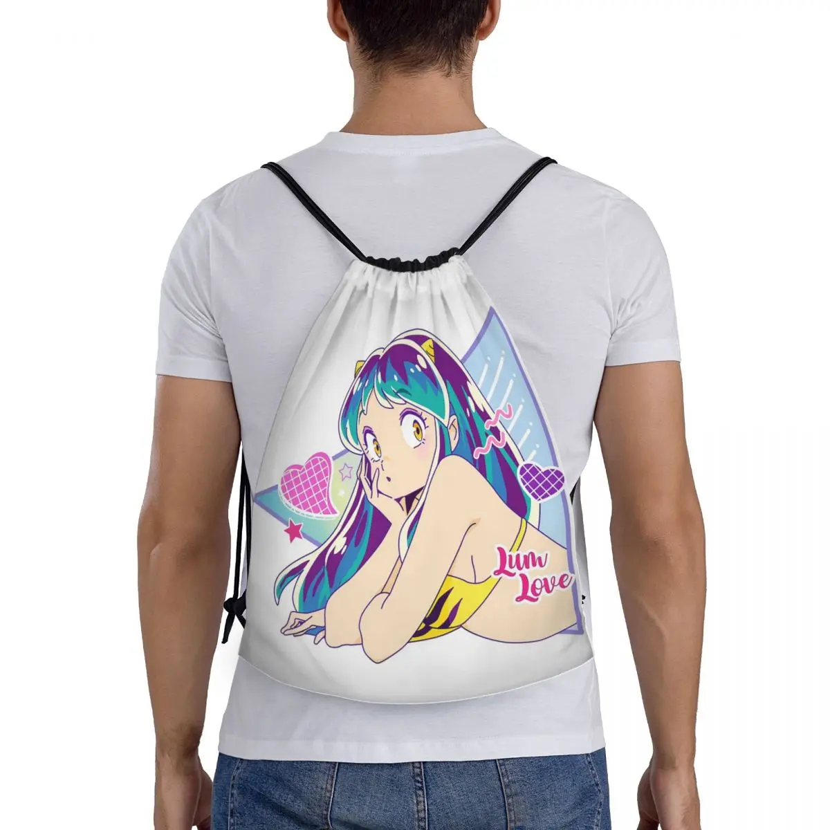 Flying Lamu Anime Urusei Yatsura Backpacks Portable Drawstring Bundle Pocket Storage Bag Book Bags for Man Woman School