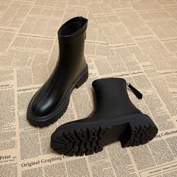 Women's Chelsea Boots Fashion Round Toe Short Booties Ladies Elegant Square Heel Shoes Winter Soft Leather Women's Footwear2024